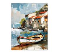 Artery8 Fishing Village Oil Painting Boats Coastal Summer Living Room Large Wall Art Poster Print Thick Paper 18X24 Inch