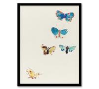 Artery8 Five Butterflies Watercolour Framed Wall Art Print A4 Artwork By Redon : Bright Nature Illustration Ideal For Bedroom Or Study Adding Colour Charm And Imaginative Appeal