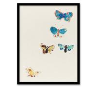 Artery8 Five Butterflies Watercolour Redon Vintage Framed Wall Art Print in White | Size: A4 Artery8 White A4