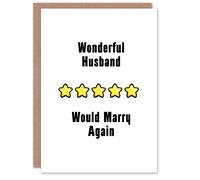Artery8 Five Stars Wonderful Husband Would Marry Again Anniversary Card in White Artery8 White