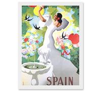 Artery8 Flamenco Dance Bird Bath Travel Spanish Advert A4 Artwork Framed Wall Art Print