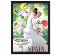 Artery8 Flamenco Dance Bird Bath Travel Spanish Advert Wall Art Print - A4 Size
