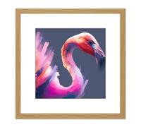 Artery8 Flamingo Bird Abstract Grey Pink Purple Painting Square Wooden Framed Wall Art Print Picture 8X8 Inch in Light Oak Artery8 Light Oak