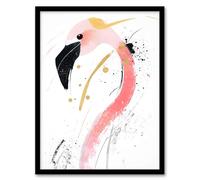 Artery8 Flamingo Bird Black Pink Gold Modern Abstract Living Room Artwork Framed Wall Art Print A4