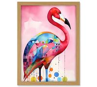 Artery8 Flamingo Bird Folk Art Watercolour Painting Artwork Framed A3 Wall Art Print