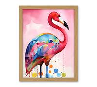 Artery8 Flamingo Bird Folk Art Watercolour Painting Artwork Framed Wall Art Print 18X24 Inch