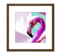 Artery8 Flamingo Bird Head Pastel Colour Soft Pink Teal Square Wooden Framed Wall Art Print Picture 8X8 Inch in Brown Artery8 Brown