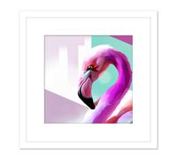 Artery8 Flamingo Bird Head Pastel Colour Soft Pink Teal Square Wooden Framed Wall Art Print Picture 8X8 Inch in White Artery8 White