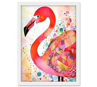 Artery8 Flamingo Bird With Patterns Folk Art Watercolour Painting Artwork Framed A3 Wall Art Print