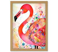 Artery8 Flamingo Bird With Patterns Folk Art Watercolour Painting Artwork Framed A3 Wall Art Print