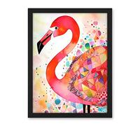Artery8 Flamingo Bird With Patterns Folk Art Watercolour Painting Artwork Framed Wall Art Print 18X24 Inch