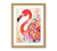 Artery8 Flamingo Bird With Patterns Folk Art Watercolour Painting Artwork Framed Wall Art Print 18X24 Inch