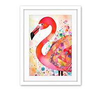 Artery8 Flamingo Bird With Patterns Folk Art Watercolour Painting Artwork Framed Wall Art Print 18X24 Inch