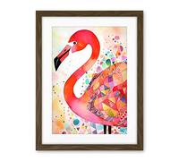 Artery8 Flamingo Bird With Patterns Folk Art Watercolour Painting Artwork Framed Wall Art Print 18X24 Inch