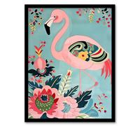 Artery8 Flamingo Exotic Flowers Pattern Vintage Style Framed Art Print in Pink | Size: W12" x H16" Artery8 Pink W12" x H16"