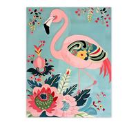 Artery8 Flamingo Exotic Flowers Pattern Vintage Style Wall Art Print in Pink | Size: W12" x H16" Artery8 Pink W12" x H16"