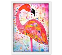 Artery8 Flamingo Folk Art Watercolour Painting Artwork Framed A3 Wall Art Print
