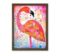 Artery8 Flamingo Folk Art Watercolour Painting Artwork Framed Wall Art Print 18X24 Inch