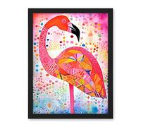 Artery8 Flamingo Folk Art Watercolour Painting Artwork Framed Wall Art Print 18X24 Inch