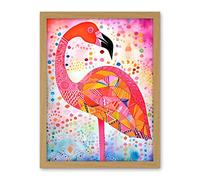Artery8 Flamingo Folk Art Watercolour Painting Artwork Framed Wall Art Print 18X24 Inch