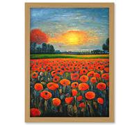 Doppelganger33 LTD Flanders Field At Sunset Expressionism Oil Paint Poppy Flowers Artwork Framed Wall Art Print A4