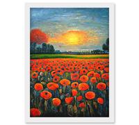 Doppelganger33 LTD Flanders Field At Sunset Expressionism Oil Paint Poppy Flowers Artwork Framed Wall Art Print A4