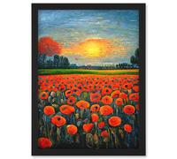 Doppelganger33 LTD Flanders Field At Sunset Expressionism Oil Paint Poppy Flowers Artwork Framed Wall Art Print A4