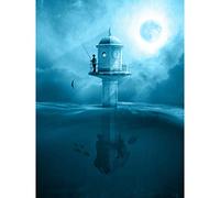 Artery8 Floating Fantasy Lighthouse Fisherman Graphic Large XL Wall Art Canvas Print