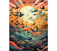 Artery8 Flock of Birds Flying at Sunrise Modern Folk Art Extra Large XL Wall Art Poster Print