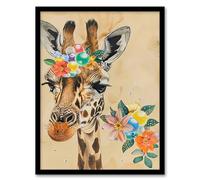 Artery8 Floral Beads Cute Giraffe Headband Collage Living Room Artwork Framed Wall Art Print 18X24 Inch