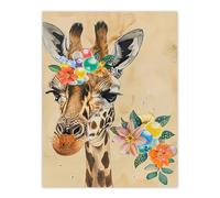 Artery8 Floral Beads Cute Giraffe Headband Collage Living Room Extra Large XL Wall Art Poster Print