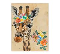 Artery8 Floral Beads Cute Giraffe Headband Collage Wall Art Print in Beige | Size: W18" x H24" Artery8 Beige W18" x H24"