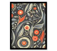 Artery8 Floral Blue and Red Abstract Wildflowers Design Living Room Artwork Framed Wall Art Print A4