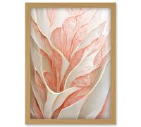 Artery8 Floral Blush Pink & Cream Linework Petal Detail Illustration Artwork Framed Wall Art Print A4 in Light Oak Artery8 Light Oak