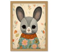 Artery8 Floral Chinchilla Cute Flower Floral Artwork for Kids Bedroom Baby Nursery Artwork Framed A3 Wall Art Print