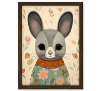 Artery8 Floral Chinchilla Cute Flower Floral Artwork for Kids Bedroom Baby Nursery Artwork Framed A3 Wall Art Print