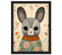 Artery8 Floral Chinchilla Cute Flower Floral Artwork for Kids Bedroom Baby Nursery Artwork Framed A3 Wall Art Print