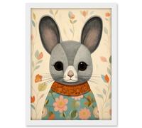 Artery8 Floral Chinchilla Cute Flower Floral Artwork for Kids Bedroom Baby Nursery Artwork Framed A3 Wall Art Print