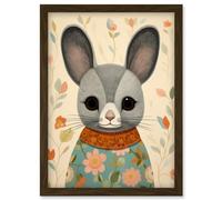 Artery8 Floral Chinchilla Cute Flower Floral Artwork for Kids Bedroom Baby Nursery Artwork Framed Wall Art Print A4