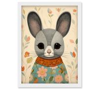 Artery8 Floral Chinchilla Cute Flower Floral Artwork for Kids Bedroom Baby Nursery Artwork Framed Wall Art Print A4