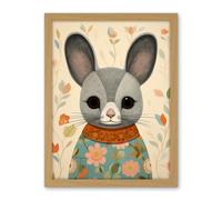 Artery8 Floral Chinchilla Cute Flower Floral Artwork for Kids Bedroom Baby Nursery Artwork Framed Wall Art Print 18X24 Inch