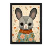 Artery8 Floral Chinchilla Cute Flower Floral Artwork for Kids Bedroom Baby Nursery Artwork Framed Wall Art Print 18X24 Inch