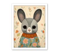 Artery8 Floral Chinchilla Cute Flower Floral Artwork for Kids Bedroom Baby Nursery Artwork Framed Wall Art Print 18X24 Inch
