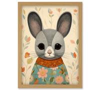 Artery8 Floral Chinchilla Cute Flower Floral Artwork for Kids Bedroom Baby Nursery Artwork Framed Wall Art Print A4