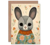 Artery8 Floral Chinchilla Cute Flower for Child Children Kids Birthday Congratulations Sister Daughter Blank Art Greeting Card