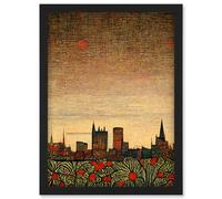 Artery8 Floral City Skyline Poppies William Morris Wall Art Print - A4 Size