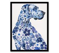 Artery8 Floral Great Dane Blue Dog Lover Pet Portrait Framed Wall Art | Size: A4 Artery8 Blue A4