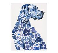 Artery8 Floral Great Dane Blue Dog Lover Pet Portrait Living Room Extra Large XL Wall Art Poster Print
