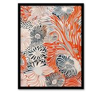 Artery8 Floral Line Pattern Orange Blue Bright Design Living Room Artwork Framed Wall Art Print A4