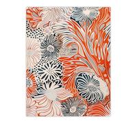 Artery8 Floral Line Pattern Orange Blue Bright Design Living Room Large Wall Art Poster Print Thick Paper 18X24 Inch